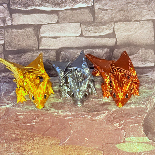 Set of 3 Baby Wolf Dragons. Gold, Grey and Copper/Bronze
