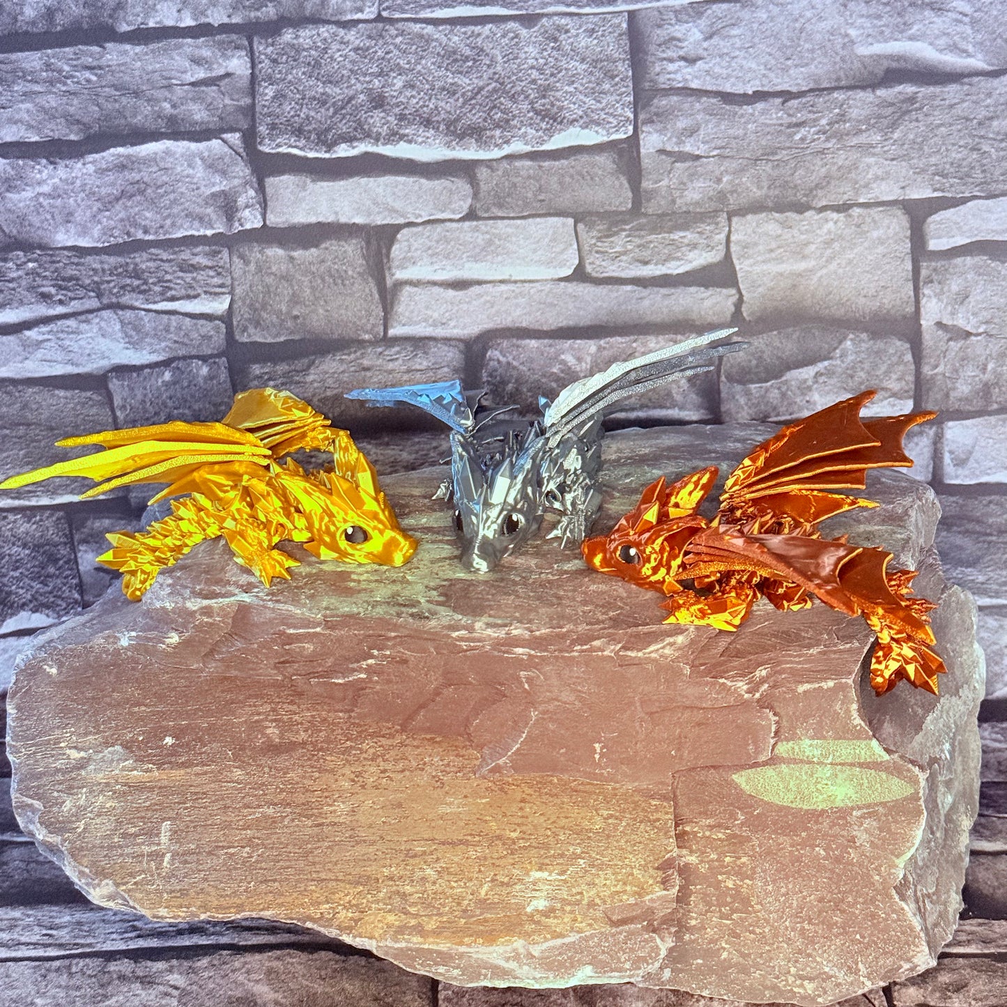 Set of 3 Baby Wolf Dragons. Gold, Grey and Copper/Bronze